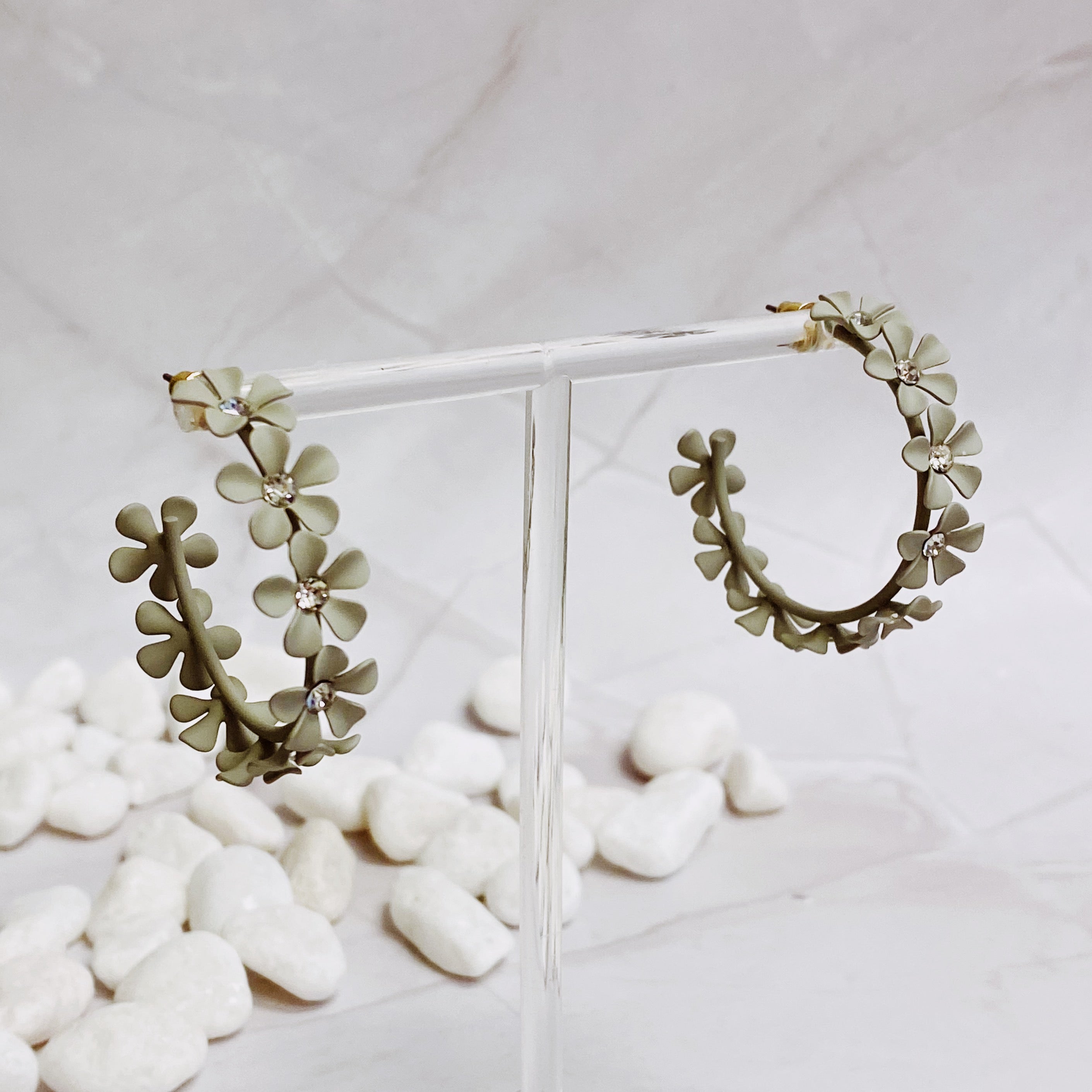 Muted Flower Hoop Earrings-4