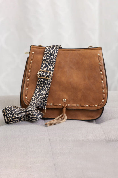 Leopard Guitar Strap Brown Crossbody Saddle Bag-2