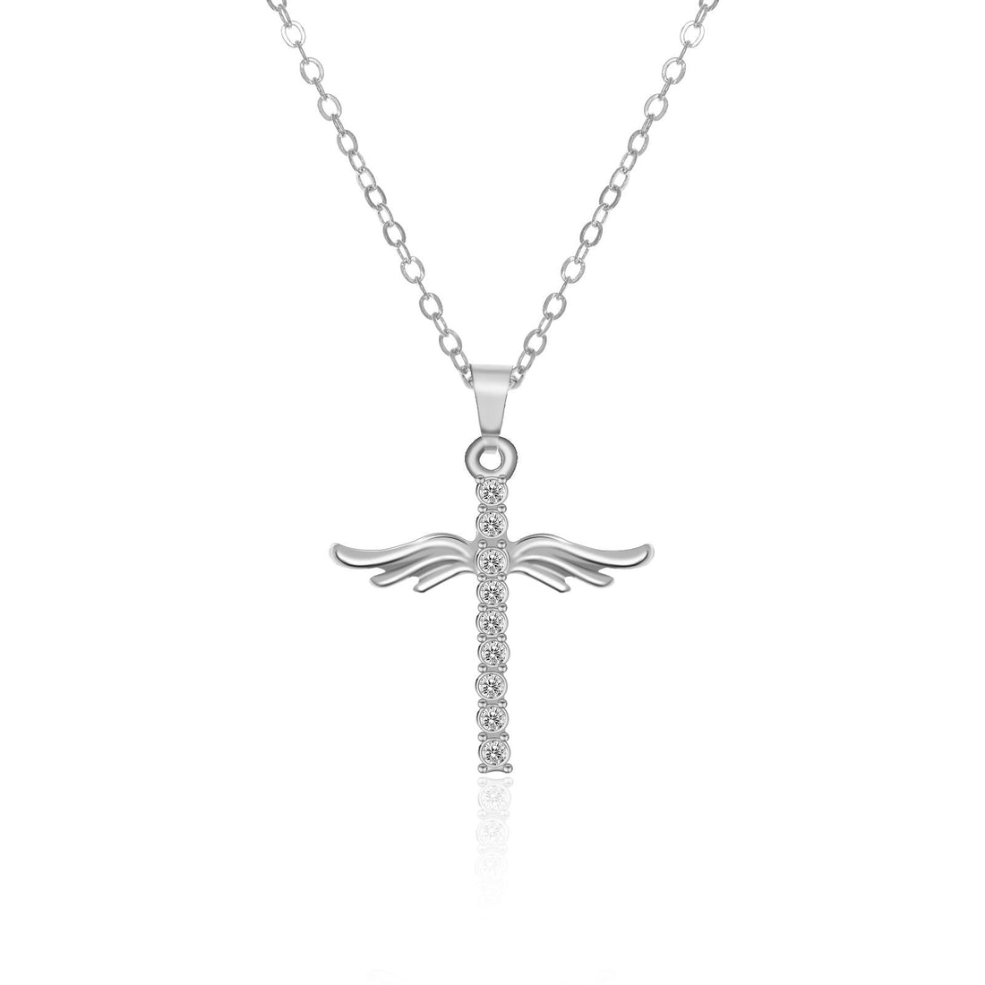 Simple Cross Diamond Angel Wings Pendant-4