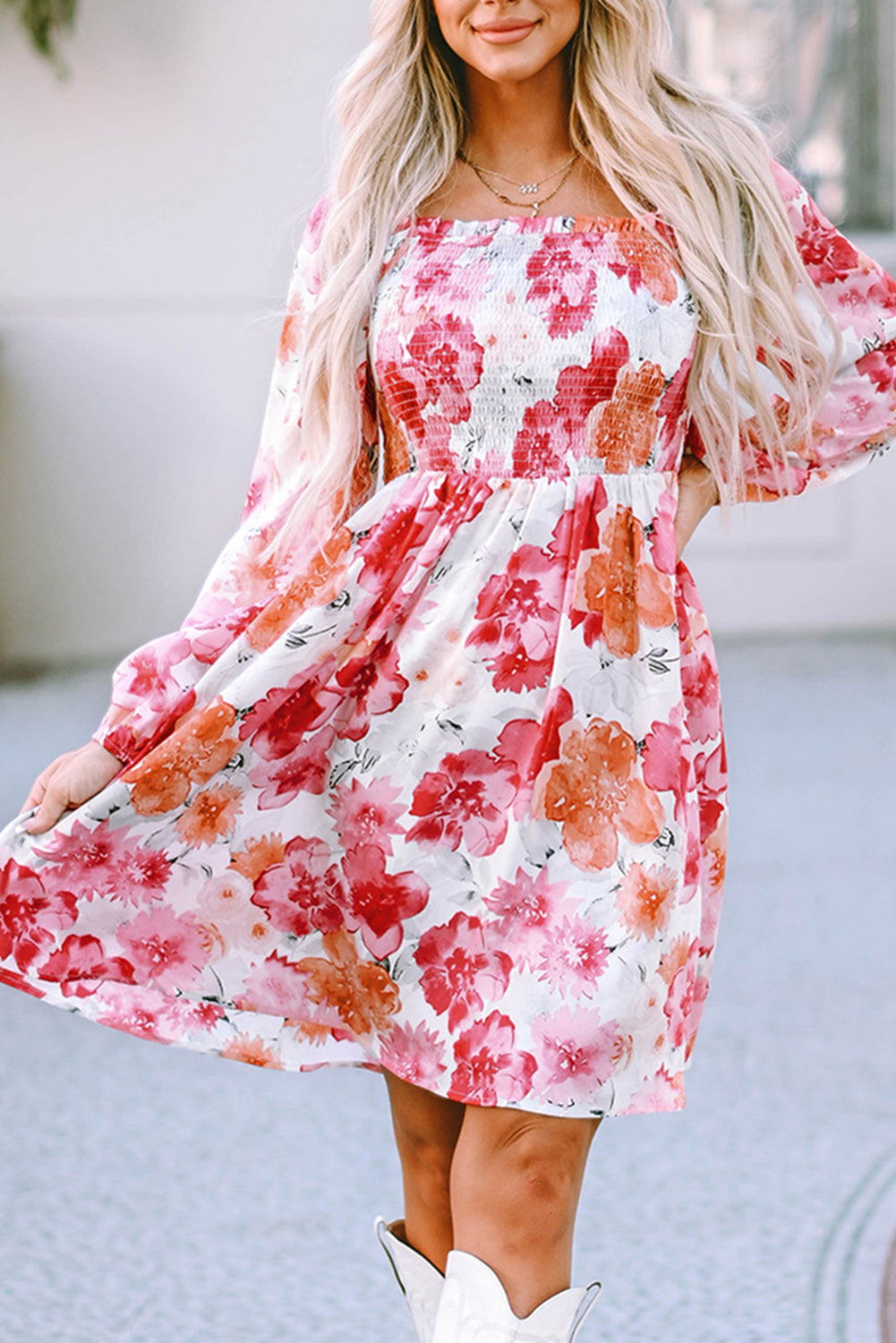 Camryn Floral Smocked Puff Sleeve Mini Dress-0