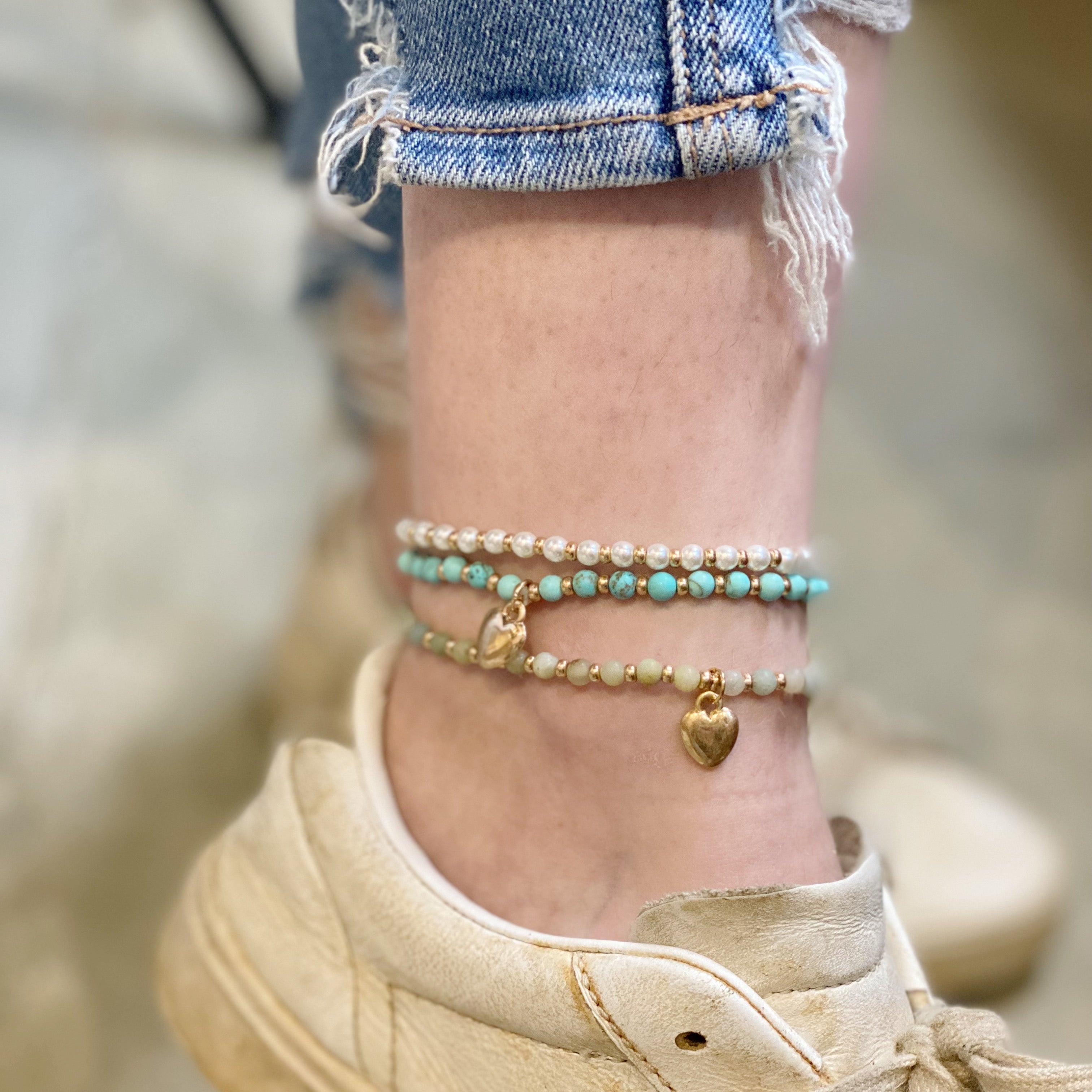 Stone Bead Heart Anklet-7