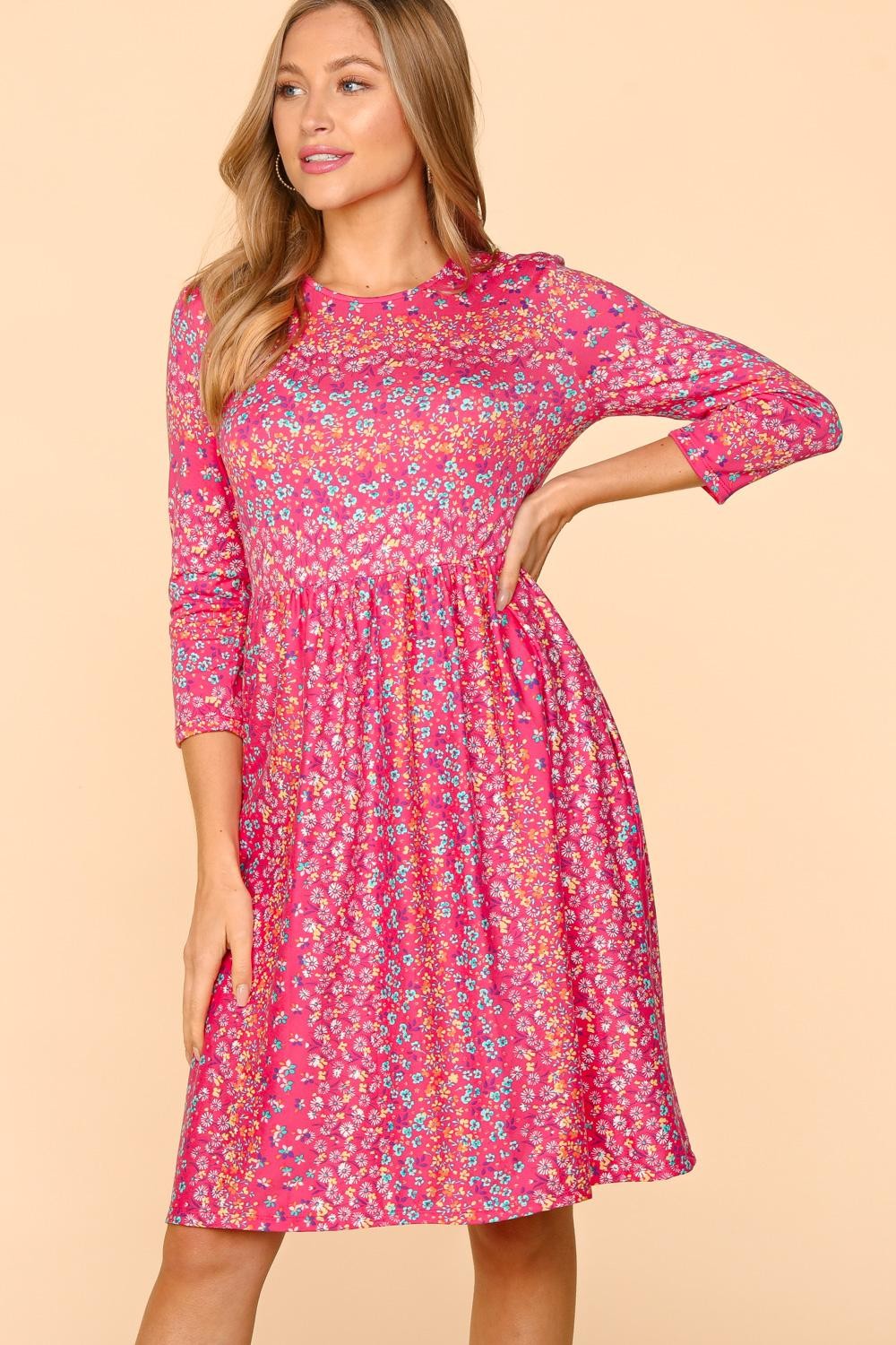 Haptics Round Neck Floral Dress with Pockets-0