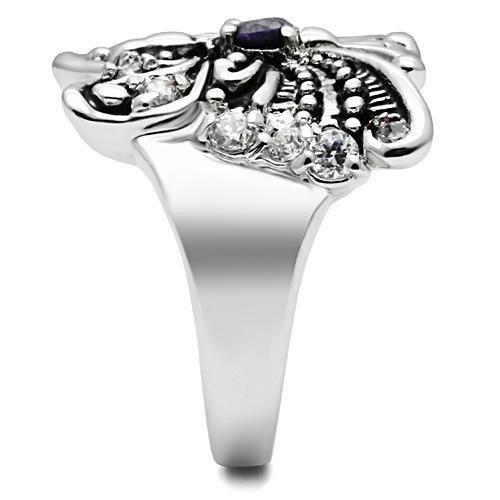 3W204 - Rhodium Brass Ring with AAA Grade CZ  in Amethyst-3