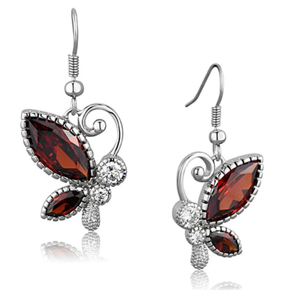 3W613 - Rhodium Brass Earrings with AAA Grade CZ  in Garnet-0