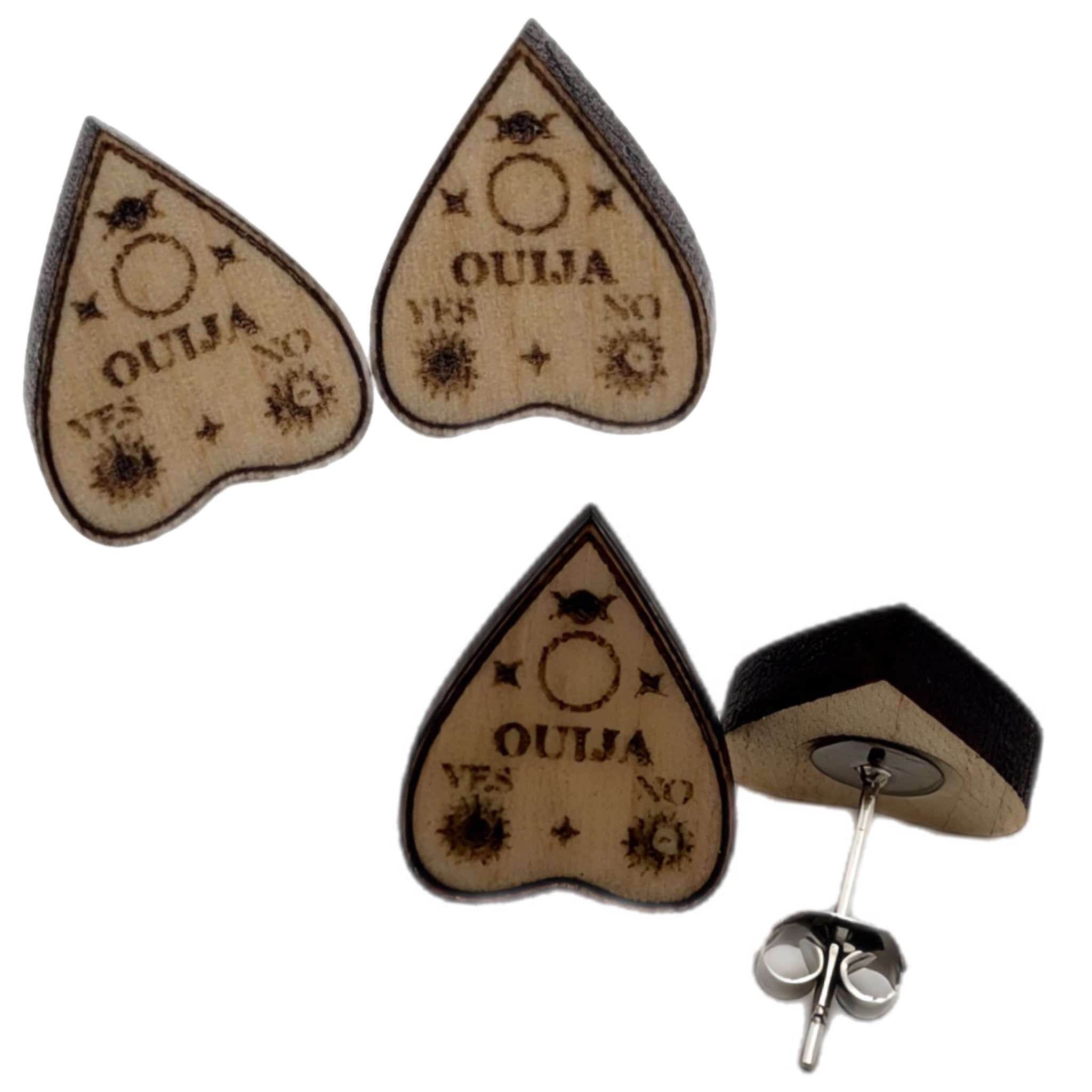 Ouija Board Stud Earrings | Laser Engraved Wood