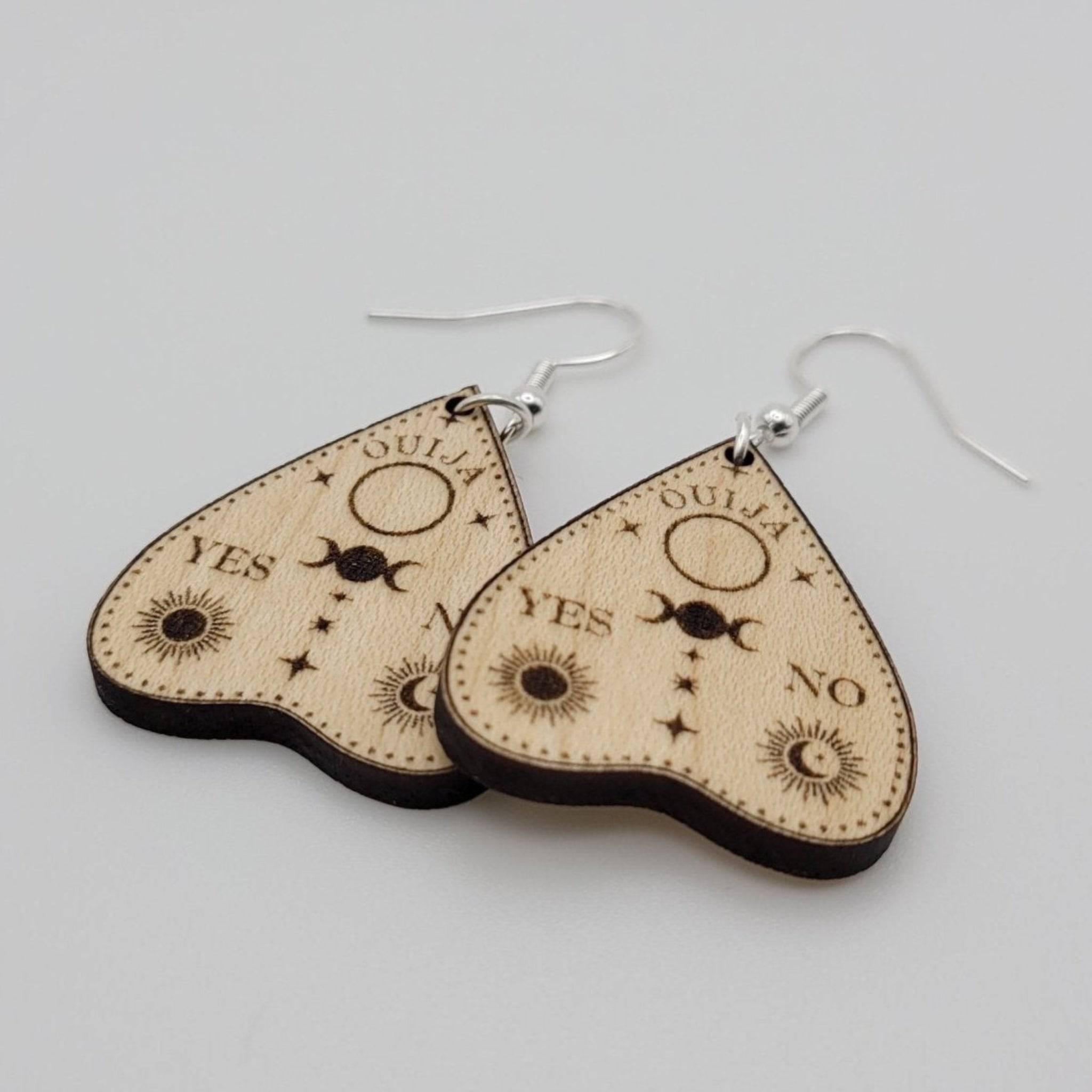 Ouija Board Dangle Earrings | Laser Engraved Wood