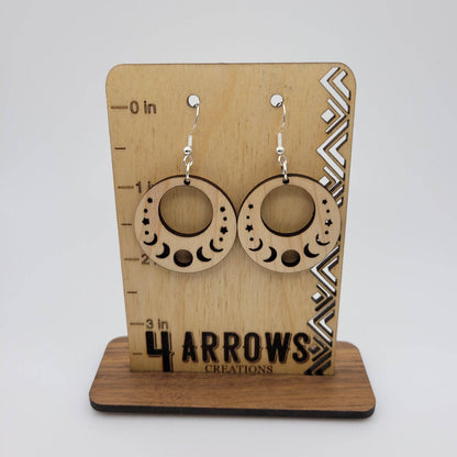 Moon Phases Dangle Earrings | Laser Engraved Wood