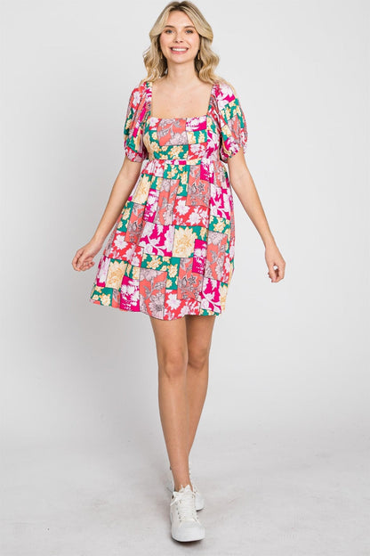 GeeGee Floral Ruff Sleeve Mini Dress-3