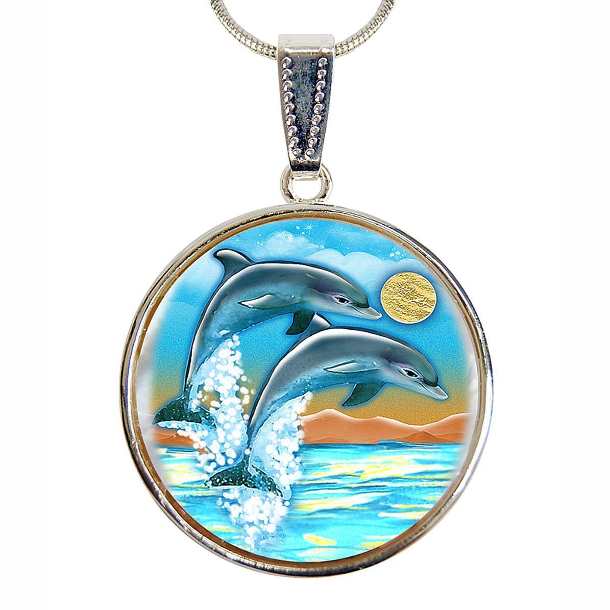 Flying Dolphins Pendant Necklace | Silver Plated | Mother of Pearl - HartCentered