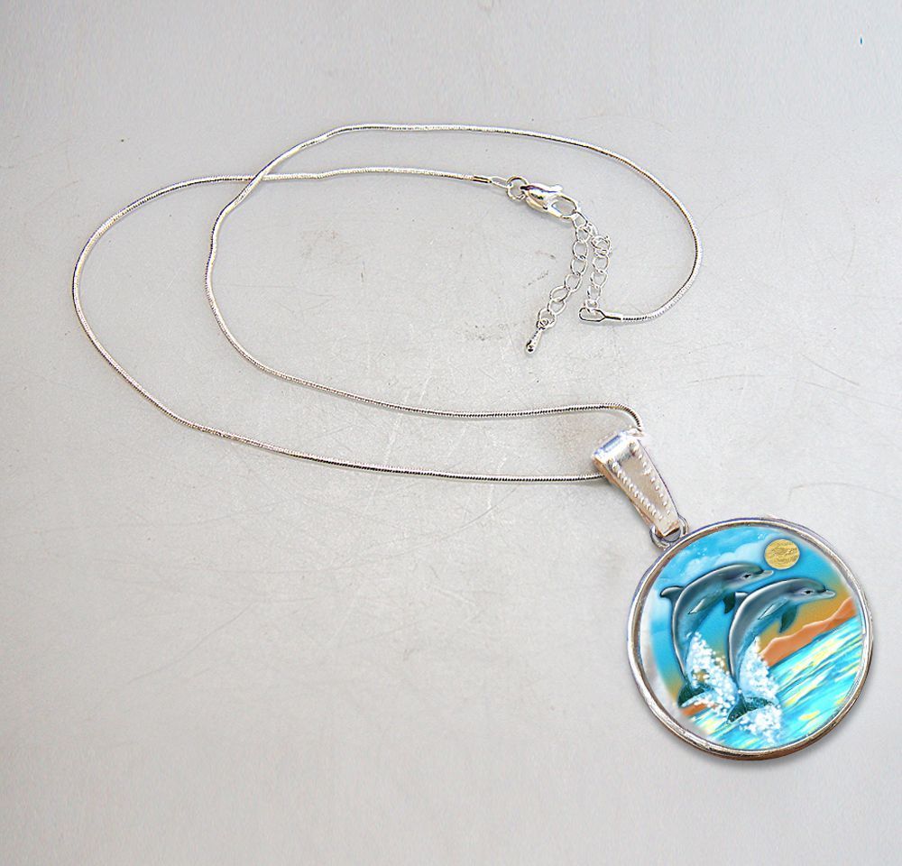 Flying Dolphins Pendant Necklace | Silver Plated | Mother of Pearl - HartCentered