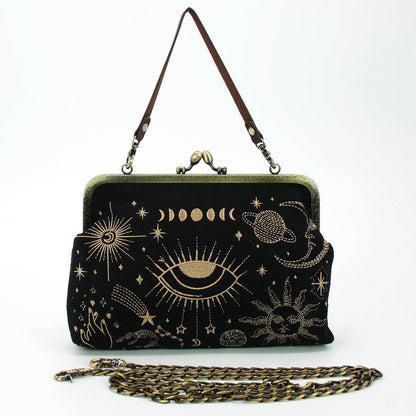 Celestial Kisslock Handbag in Linen Blend Material-0