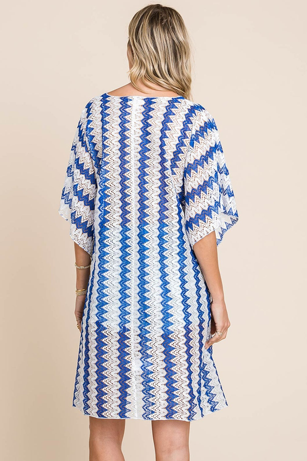 Cotton Bleu by Nu Lab Tied Striped Plunge Half Sleeve Cover-Up-1