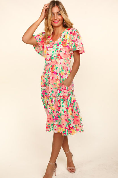 Haptics Tiered Floral Midi Dress with Pockets-2