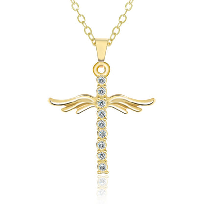 Simple Cross Diamond Angel Wings Pendant-0