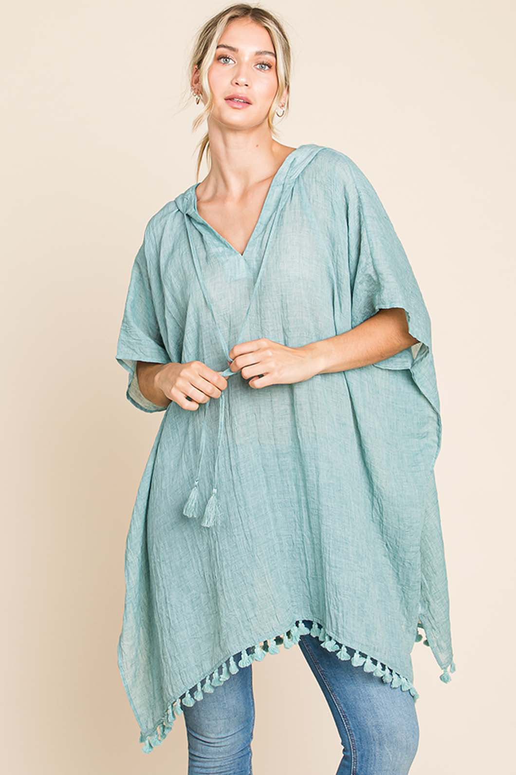 Cotton Bleu by Nu Label Tassel Hem Hooded Cover Up-0