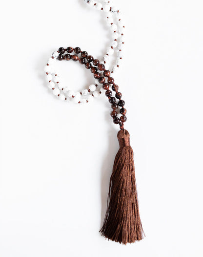 Peaceful Revolution Mala- Howlite and Tiger Eye-0