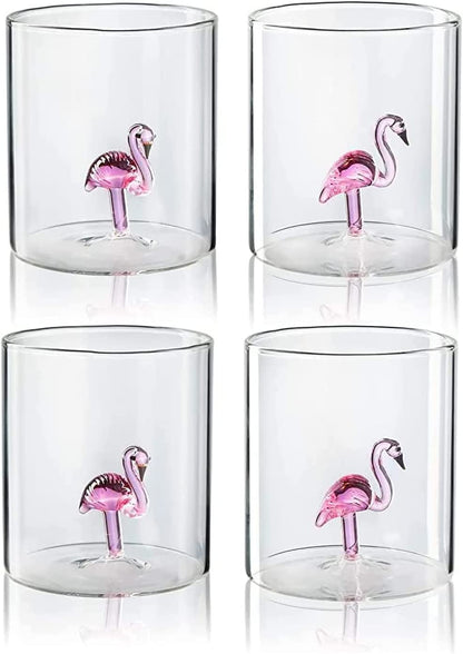 The Wine Savant Flamingo Pitcher &amp; 4 Glasses Set Decanter with 4 Pink Flamingo Glasses 9oz Elegant Glass Set, Great for Water Iced Tea, Sangria, Lemonade, and More! 1300ml 9&quot; H, Cute!-2