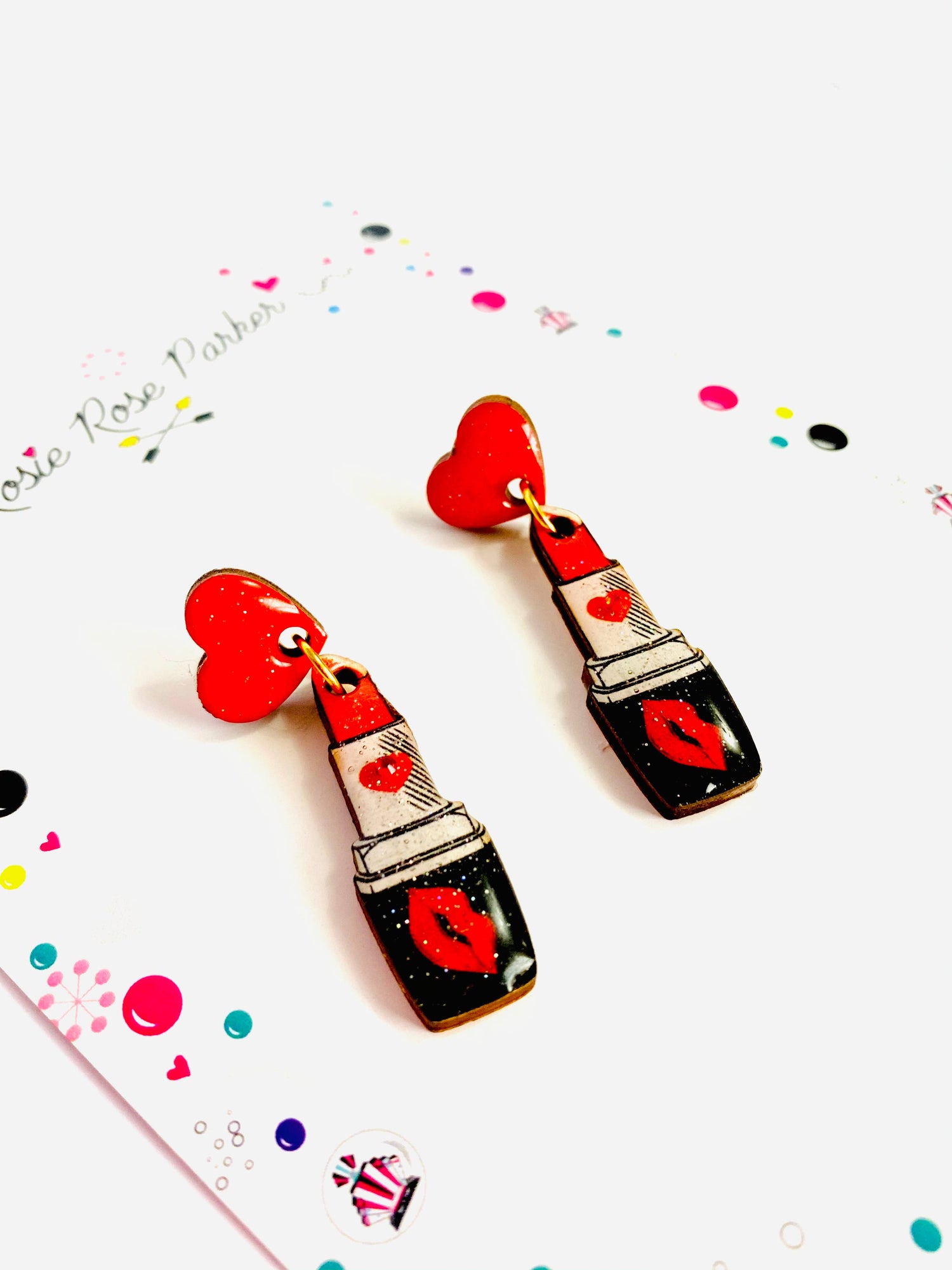 Valentine Lipstick Earrings by Rosie Rose Parker-2