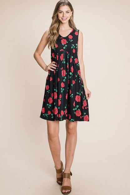 BOMBOM Floral Ruched Tank Dress-4