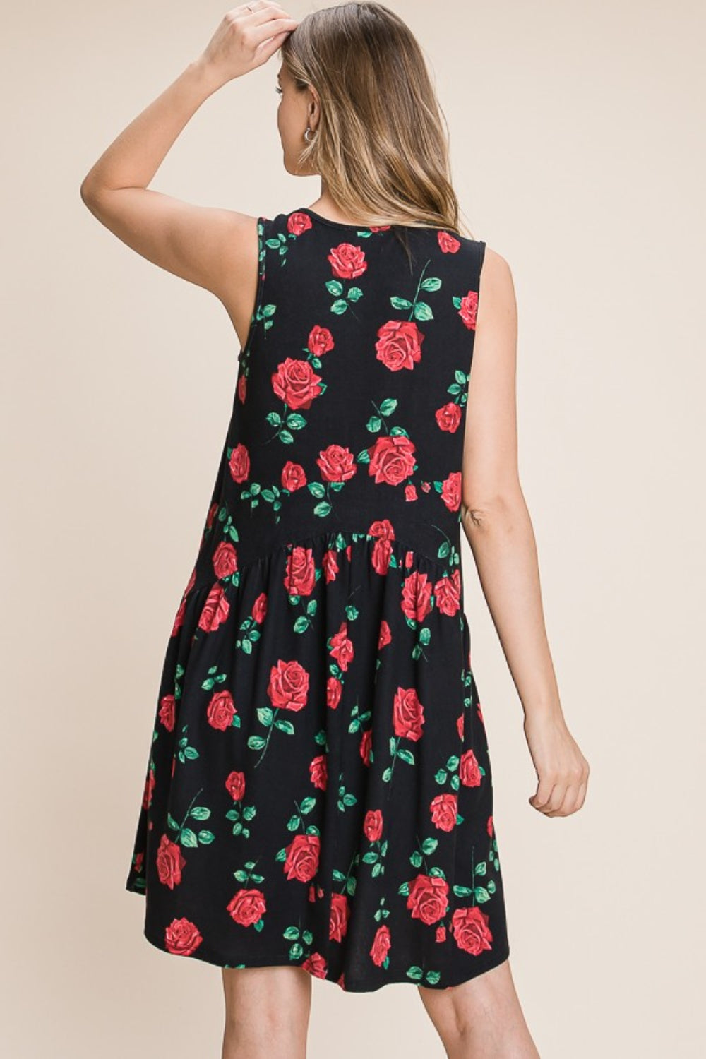 BOMBOM Floral Ruched Tank Dress-1