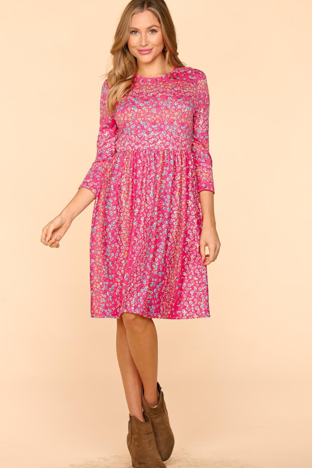 Haptics Round Neck Floral Dress with Pockets-3