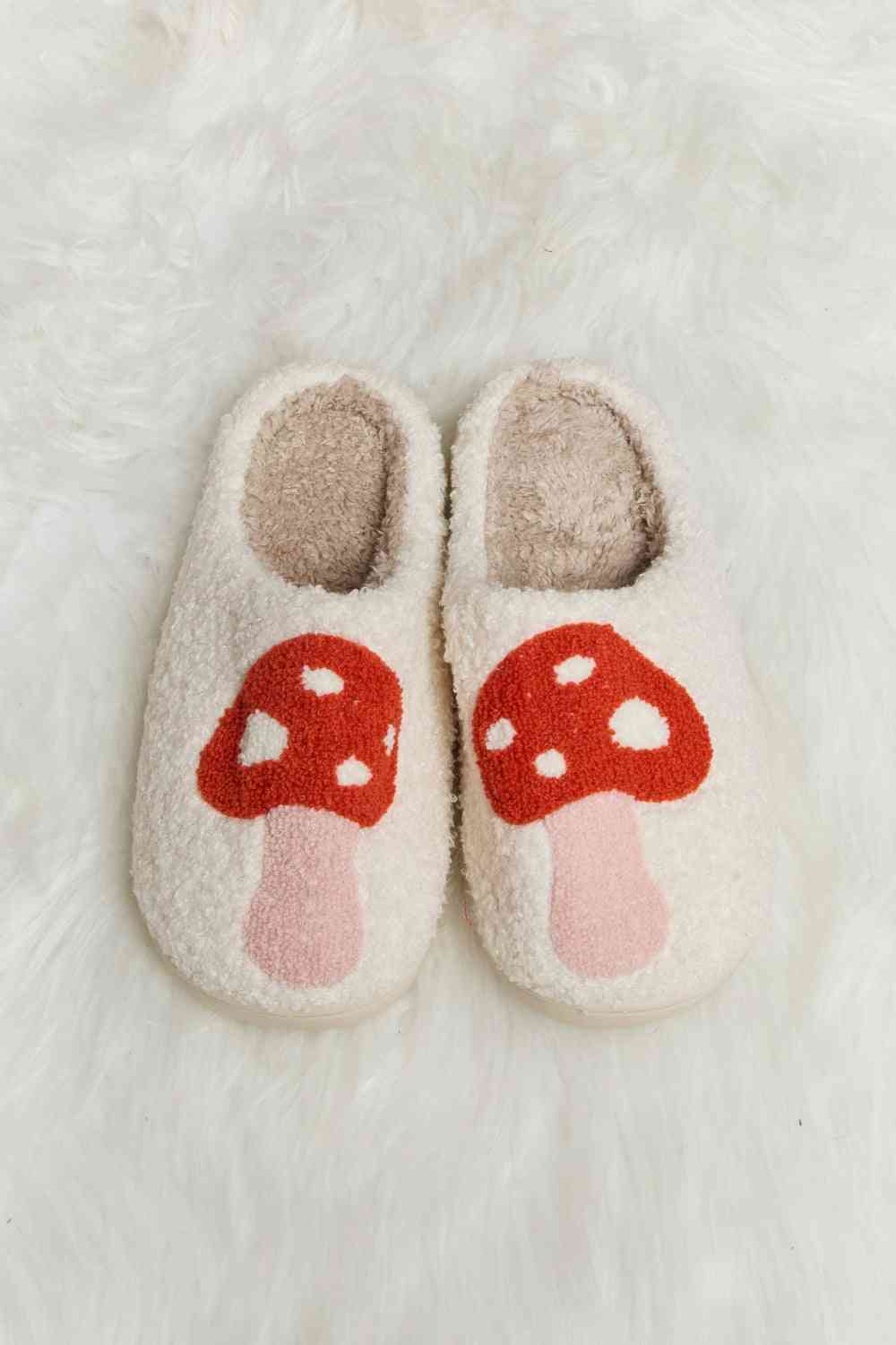 Melody Mushroom Print Plush Slide Slippers-3