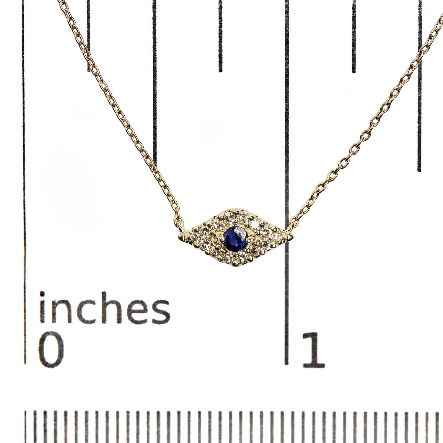 10K Yellow Gold Blue Sapphire and Diamond Accented Evil Eye 18&quot; Inch Pendant Necklace (H-I Color, I1-I2 Clarity)-4