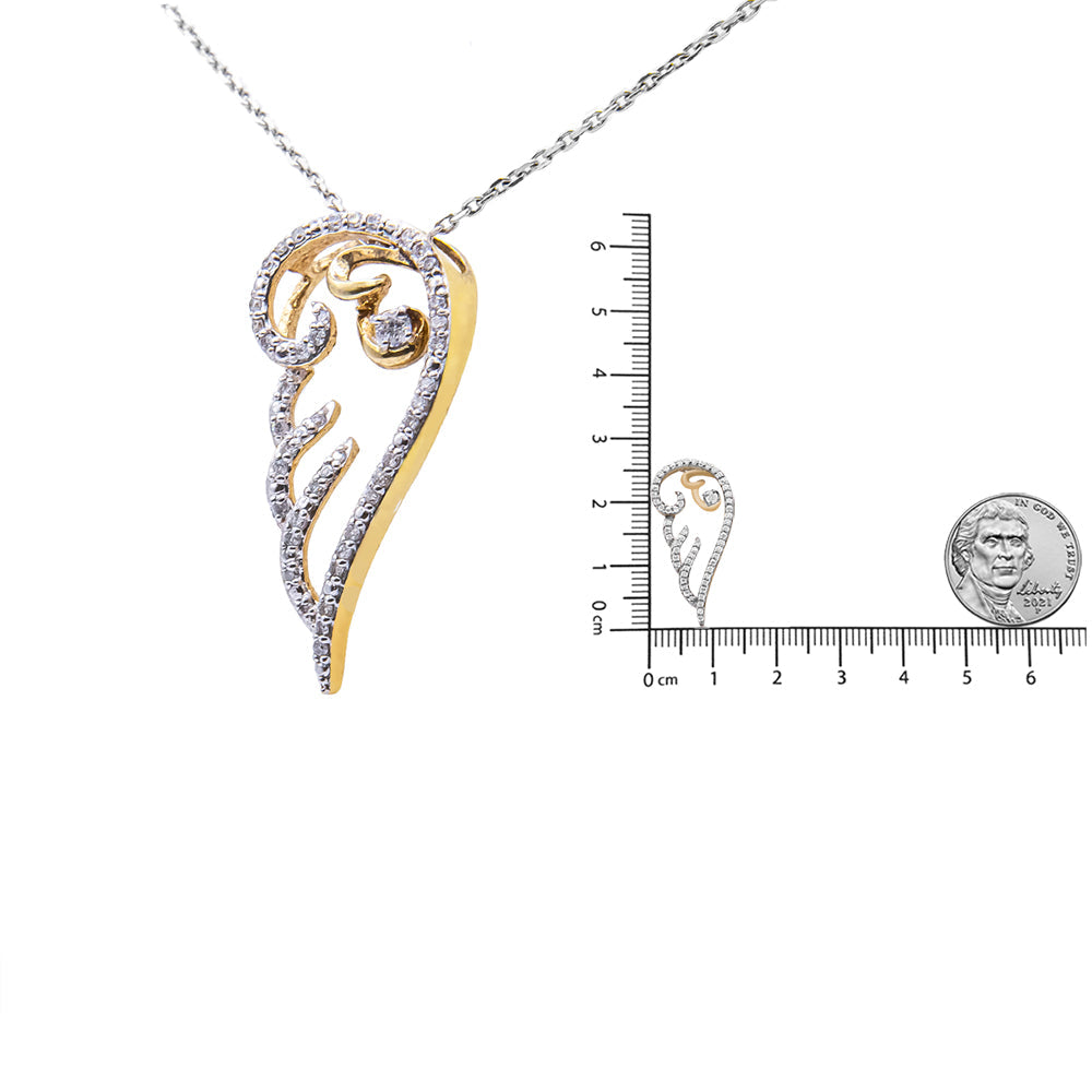 10K Yellow Gold over .925 Sterling Silver 1/4 Cttw Diamond Angel Wing 18&quot; Pendant Necklace (H-I Color, I1-I2 Clarity)-4