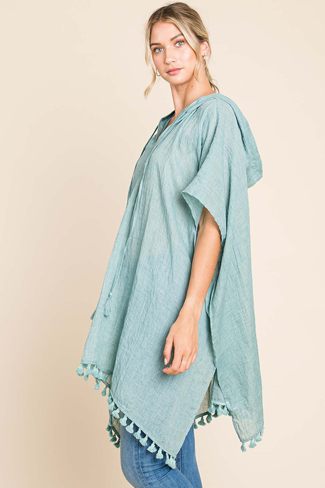 Cotton Bleu by Nu Label Tassel Hem Hooded Cover Up-2