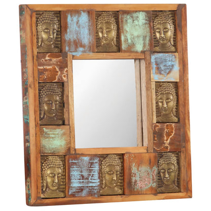 vidaXL Decorative Mirror Wall Mirror with Buddha Cladding Solid Reclaimed Wood-2