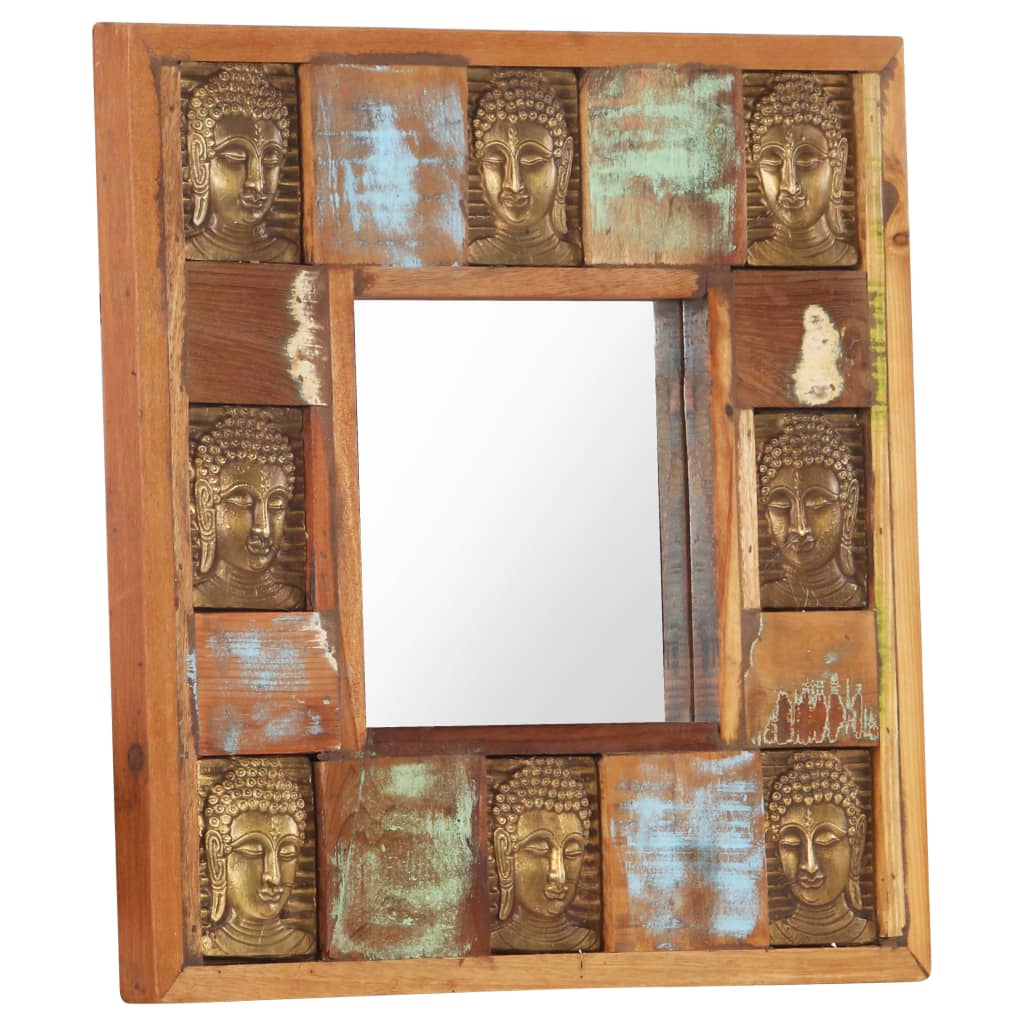 vidaXL Decorative Mirror Wall Mirror with Buddha Cladding Solid Reclaimed Wood-4