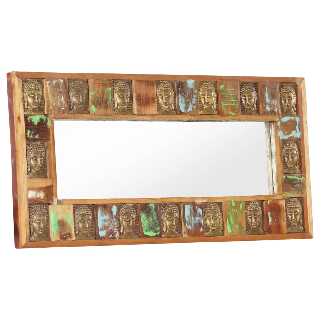 vidaXL Decorative Mirror Wall Mirror with Buddha Cladding Solid Reclaimed Wood-7