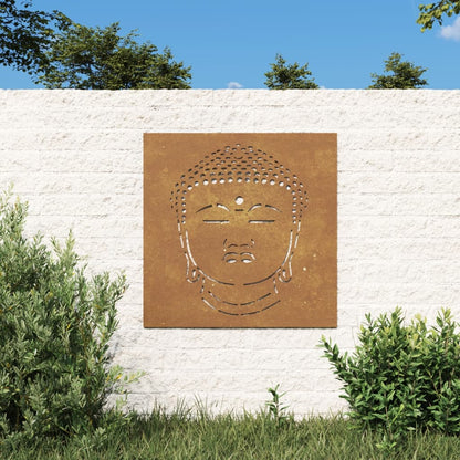 vidaXL Patio Wall Decoration 21.7&quot;x21.7&quot; Corten Steel Buddha Head Design-0