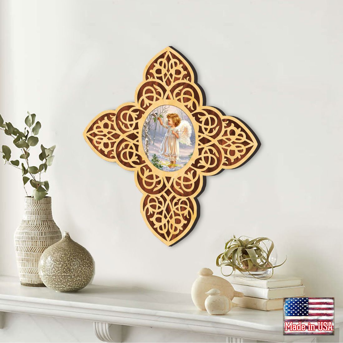 Angel Girl Filigree Wooden Cross by D. Gelsinger | Inspirational Icon Décor - 88482-DG-3