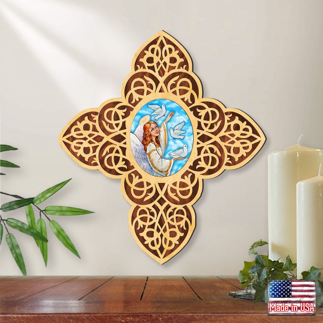 Guardian Angel Dove Filigree Wooden Cross by Museum Icons | Inspirational Icon Décor - 88491-3