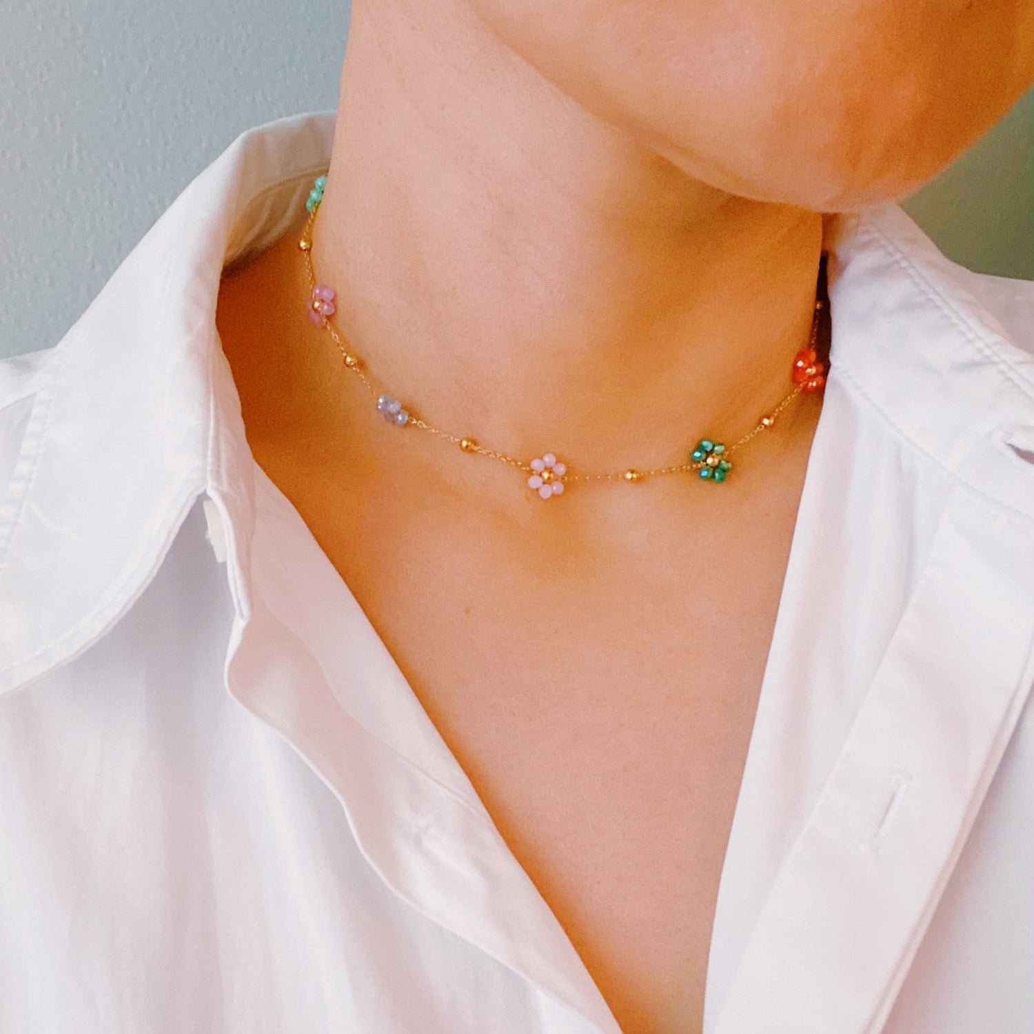 Flower Field Romance Beaded Necklace-3