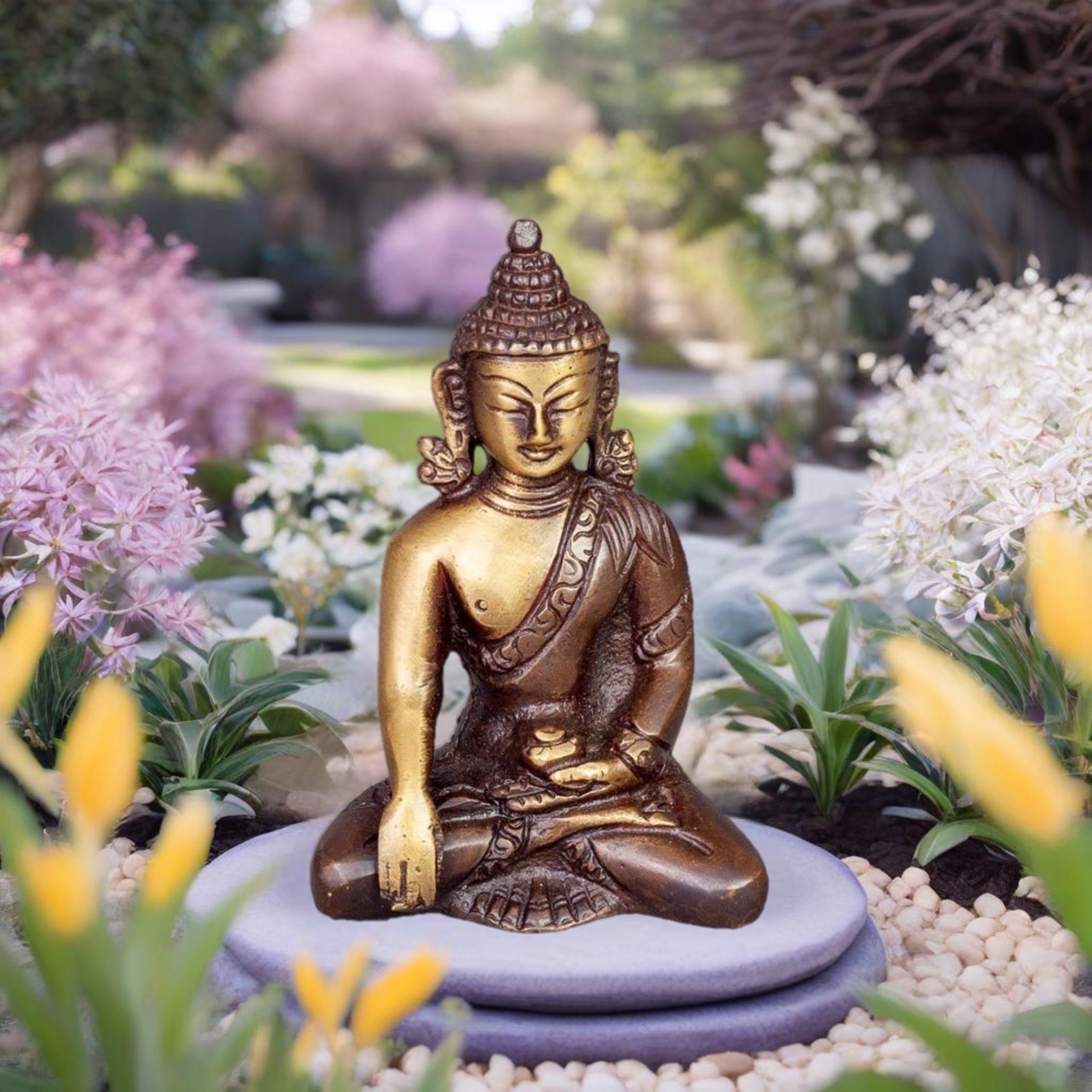 Sitting  Buddha in Meditation Pose two-tone color in Brass