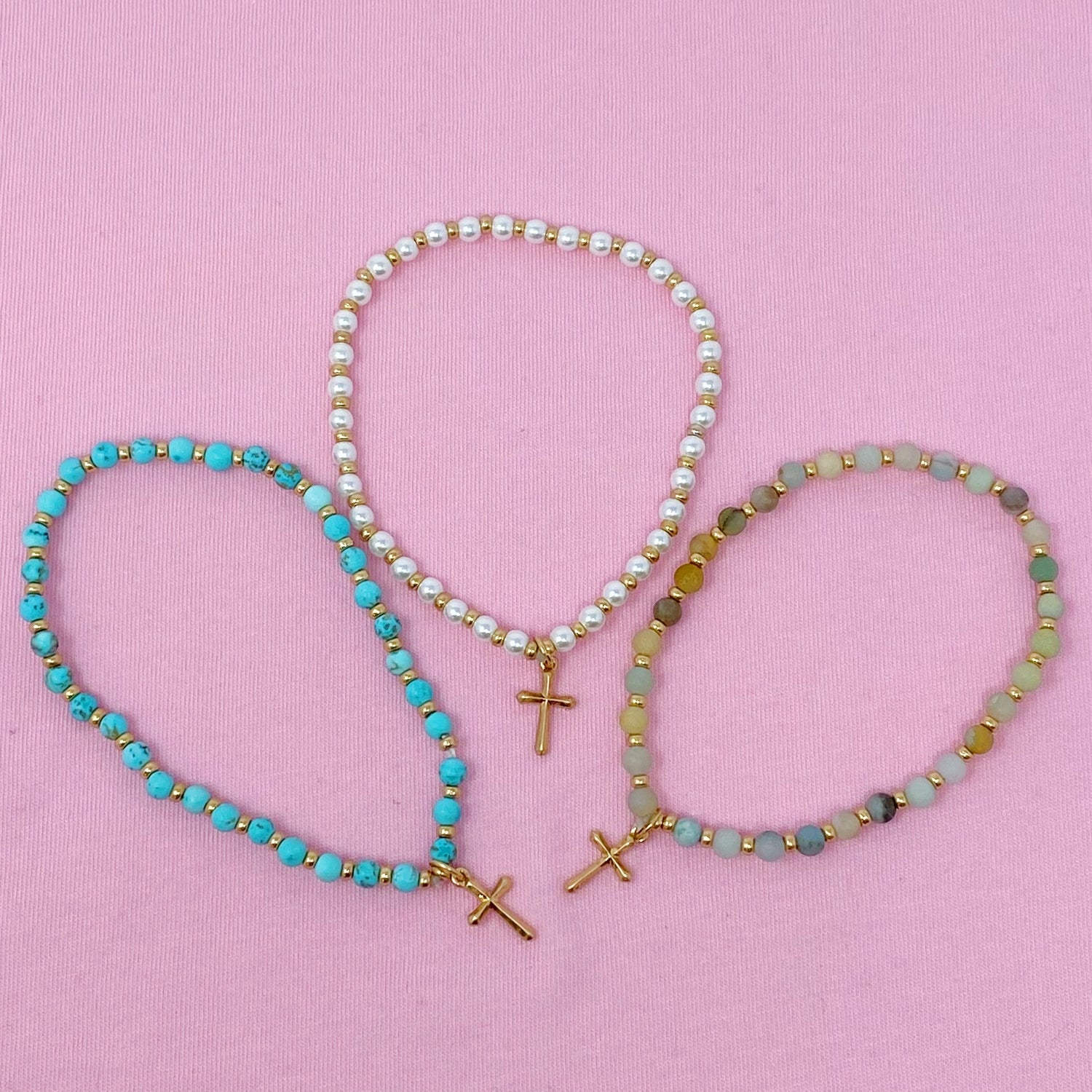 Stone Bead Cross Anklet-0