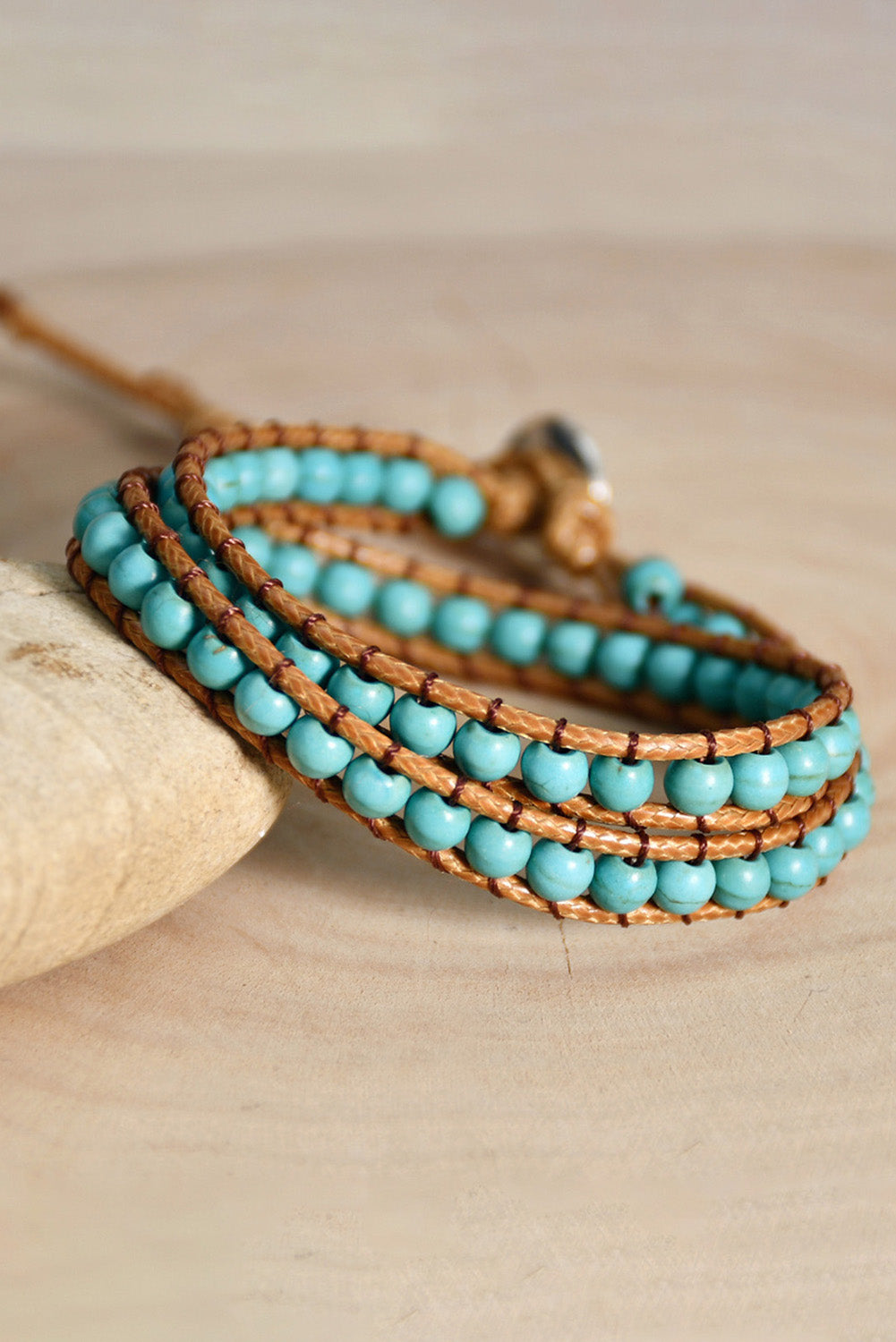 Green Double-Layer Hand-Woven Turquoise Beaded Bracelet-0