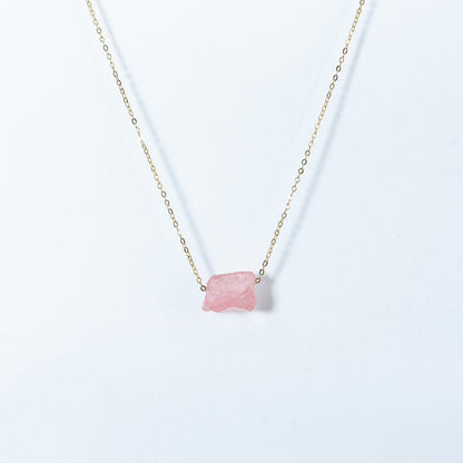 Raw Rose Quartz Necklace-2