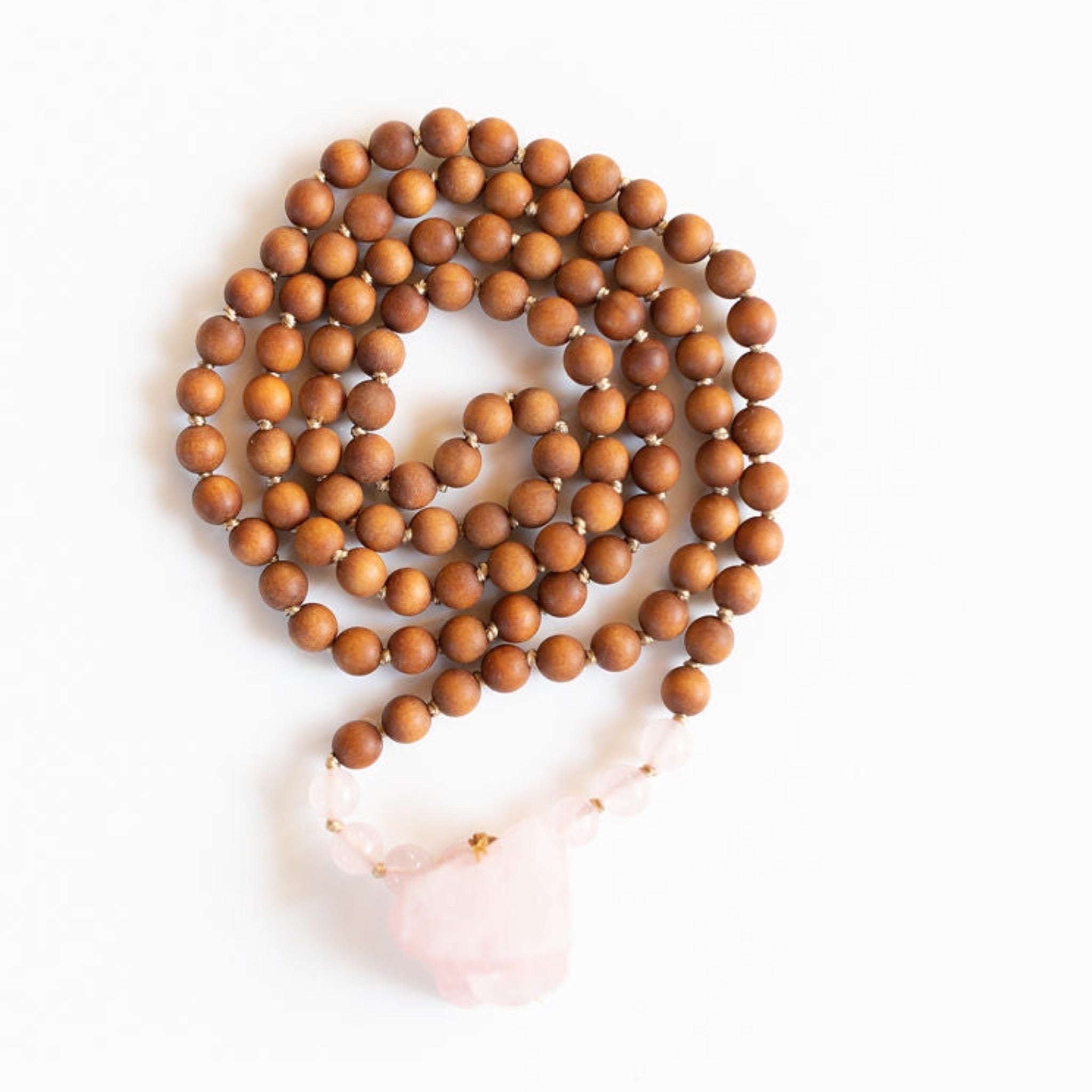 Rose Quartz Calm Heart Mala | Prayer Beads | 108 Count | Japa Mala Crystal Pendant Necklace