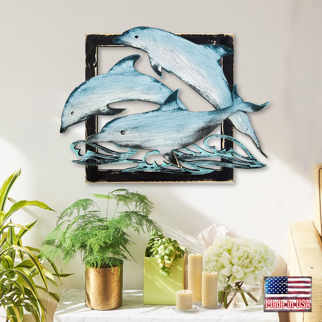 Dolphin Pod Rustic Wooden Wall Décor by G. DeBrekht | Coastal Sea-Life Décor - HartCentered