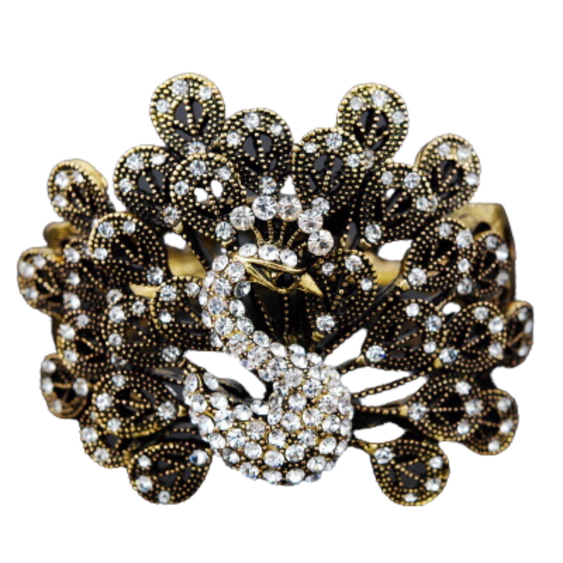 Studded Peacock Cuff Bracelet | Base Metal - HartCentered