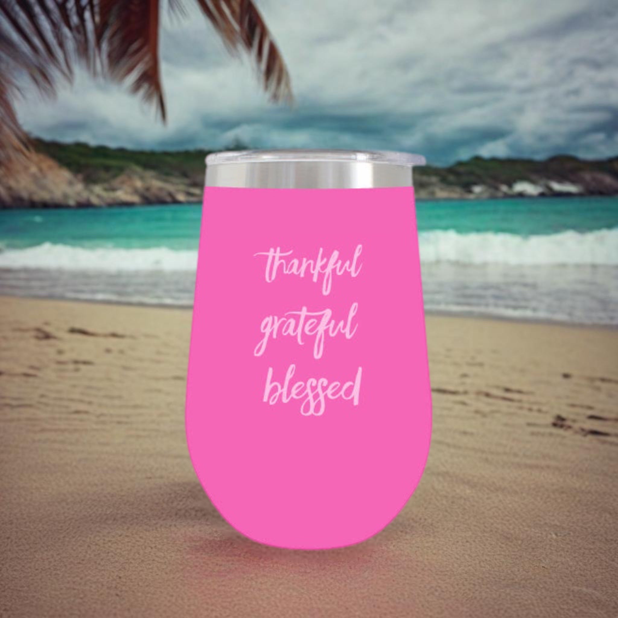 Thankful, Grateful, Blessed | Wine Tumbler | Pink - HartCentered