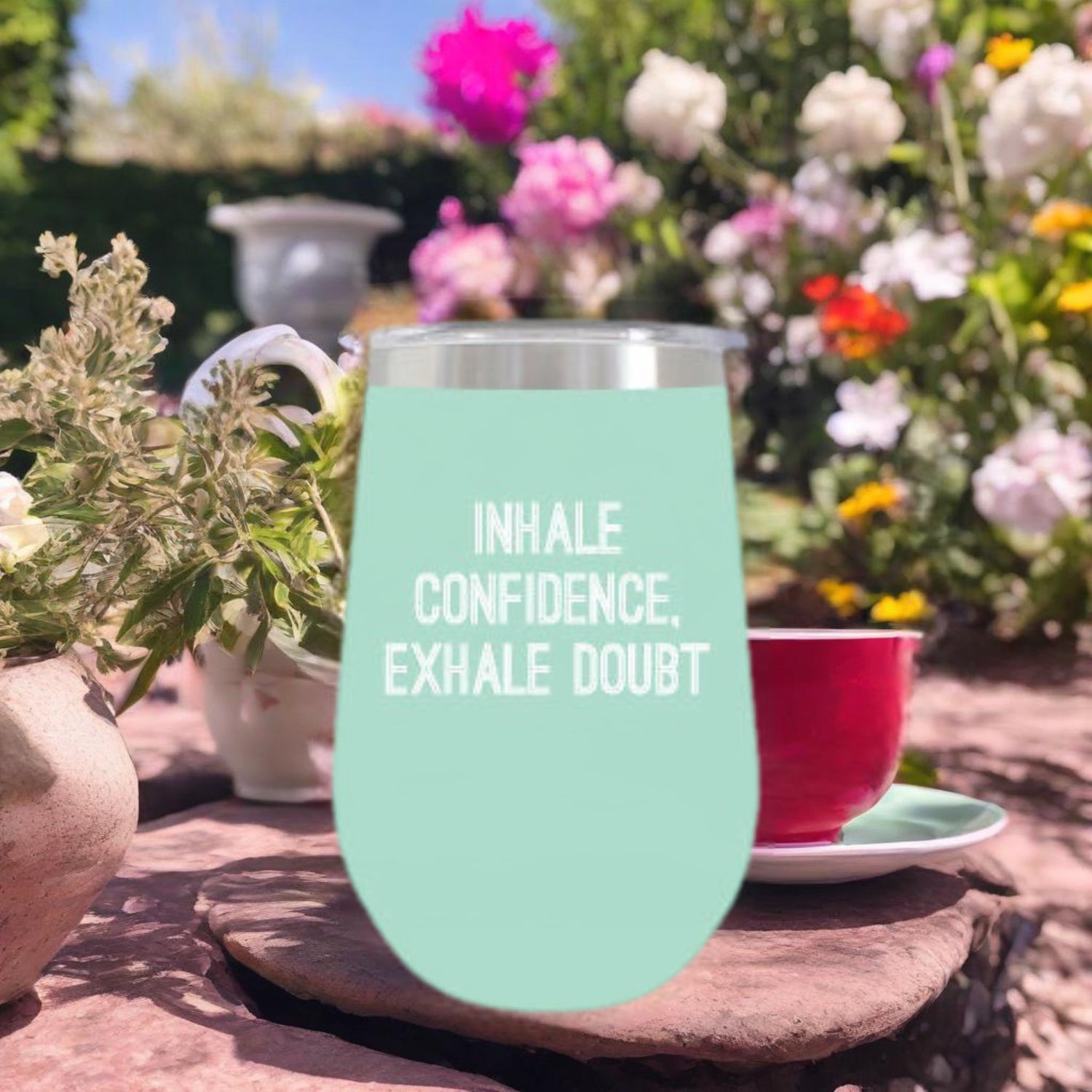 Inhale Confidence, Exhale Doubt | Wine Tumbler | Mint Green - HartCentered