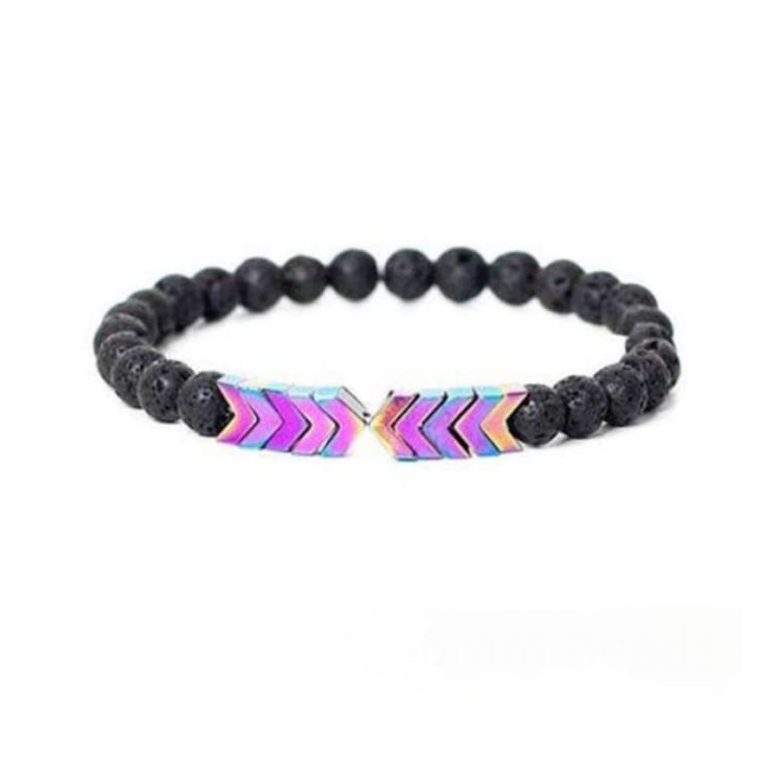 Moonstone Arrows in Rainbow Chroma &amp; Lava Stone | Essential Oil Bracelet - HartCentered