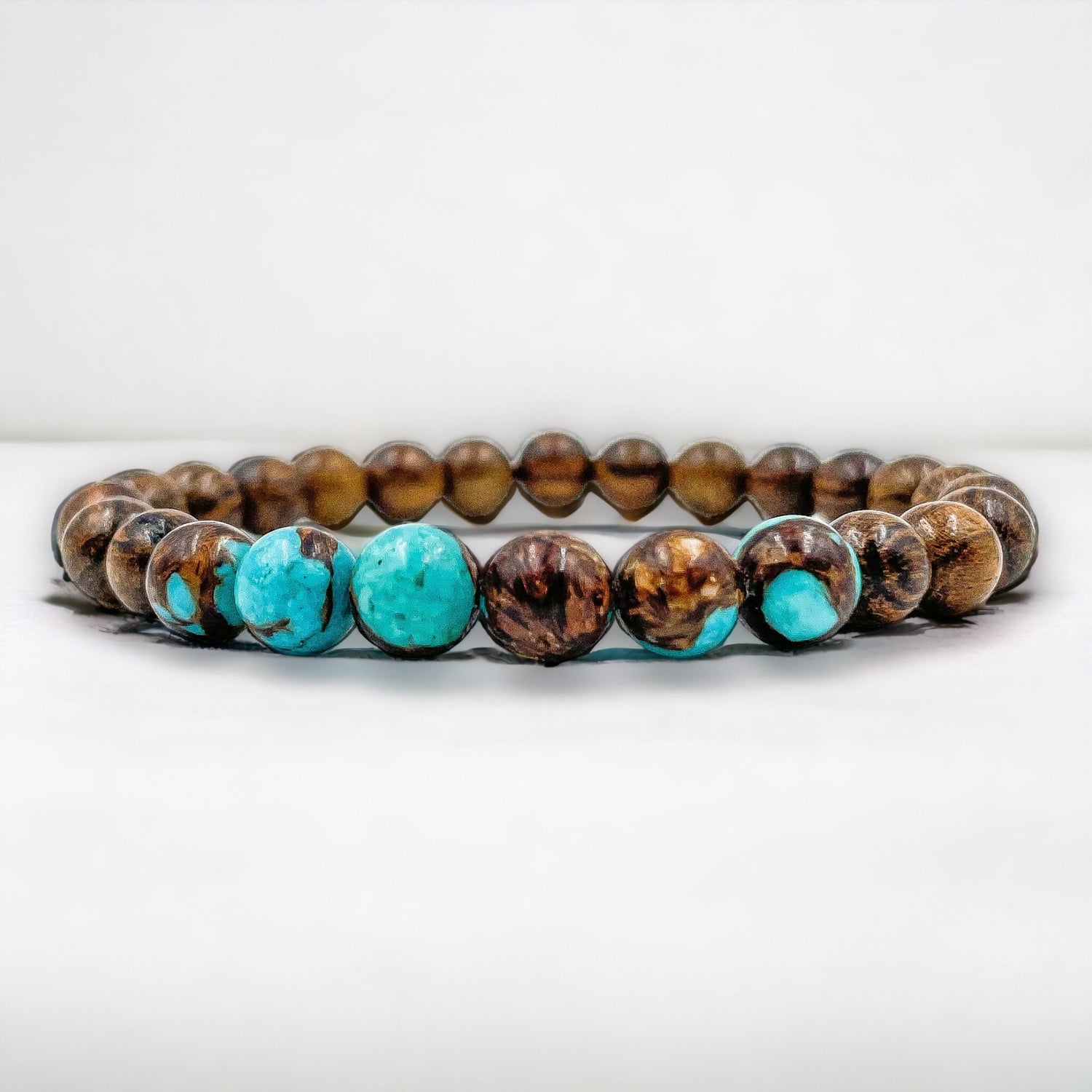 Grove - Bronzite Turquoise &amp; Tigerskin Sandalwood Mala Beaded Bracelet-1