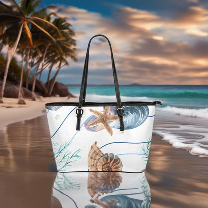 Seashell | Beach | Large Leather Tote Shoulder Bag | Handbag