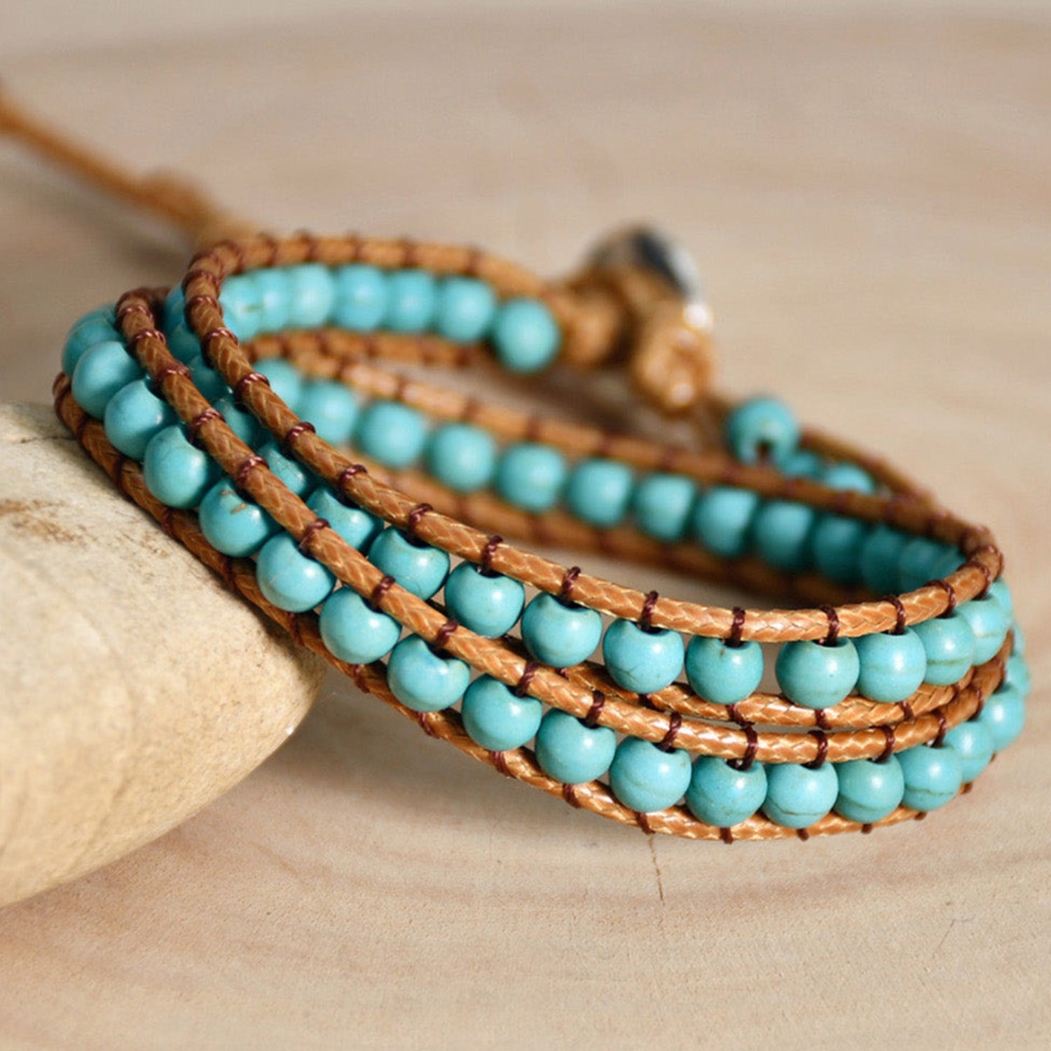 Turquoise Double-Layer Beaded Bracelet | Hand-Woven &amp; Adjustable