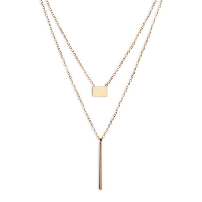 Double Strand Bar Drop &amp; Plain Charm Necklace | Gold-Tone Stainless Steel - HartCentered